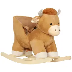 AIYAPLAY Baby Rocking Horse with Safety Belt, Wood Base, Animal Rocker for Children, Brown - 1