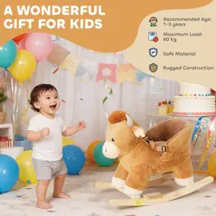 AIYAPLAY Baby Rocking Horse with Safety Belt, Wood Base, Animal Rocker for Children, Brown - 7