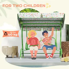 AIYAPLAY Kids Garden Swing Chair with Adjustable Canopy, Safety Belt, 2 Seater Hammock Swing Bench for Patio, Porch, Green - 7