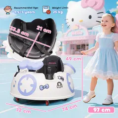AIYAPLAY Hello Kitty Kids Ride on Bumper Car with Remote Control, Two Joysticks, Music, Lights, Safety Belt, White - 3