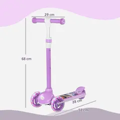 AIYAPLAY Kids 3 Wheel Scooter for 2-6 Years Old w/ Adjustable Height, LED Light, TPE Handlebar, Purple - 3