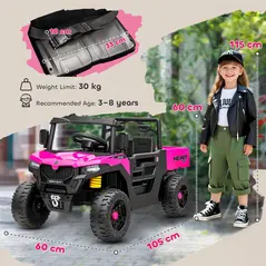 AIYAPLAY Kids Ride on Car, 12V Electric Kids UTV with Electric Dump Bed, 4-Wheel Suspension for 3-8 Years, Pink - 3
