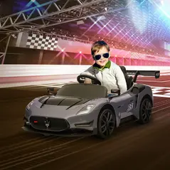AIYAPLAY Maserati GT2 Licensed 12V Kids Electric Ride on Car with 4 Suspension Wheels, Remote Control, Music, Horn, Lights, Grey - 2