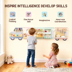 AIYAPLAY Wooden Busy Board, 5 in 1 Activity Wall Panels for Kids 3+ Years, for Daycare, Playroom, Home - 6