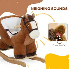 AIYAPLAY Kids Rocking Horse, Plush Ride on Horse, with Sound, Wood Base, for Ages 18-36 Months, Brown - 4