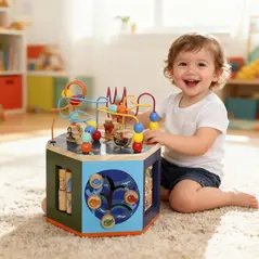 AIYAPLAY Wooden Activity Cube, Baby Toys with Bead Maze, Pattern Sorter for Toddlers Boys and Girls 18+ Months - 7