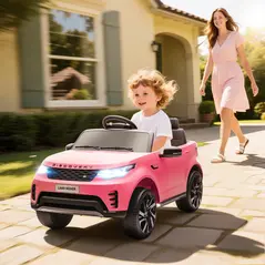 AIYAPLAY Land Rover Discovery Licensed 12V Kids Electric Car with Remote, 4 Wheel Suspension, Slow Start, Lights, Music, Pink - 2