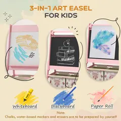 AIYAPLAY Three-In-One Kids Easel with Paper Roll, Art Easel, with Storage - Pink - 4
