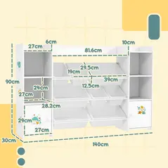 AIYAPLAY Kids Toy Organizers and Storage with 8 Removable Storage Bins and Bookshelf, White - 3