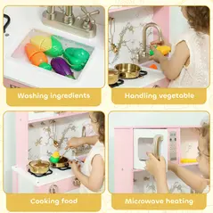 AIYAPLAY Kitchen Playset with Pretend Play Cooking Accessories, Play Kitchen with Oven, Microwave and Sink, Pink - 5