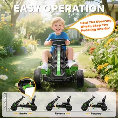 AIYAPLAY Pedal Go Kart for Kids Aged 3-6 Years, with Freewheel System, Brake, EVA Anti-Slip Wheels, Green - 5