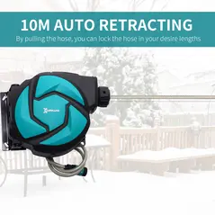DURHAND 10m Garden Auto Hose Reel Wall Mounted Retractable 7 Patterns Spray Nozzle - 5