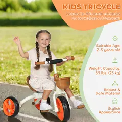 AIYAPLAY Kids Trike, Toddler Tricycle with Front Basket and EVA Wheels for Ages 2-5 Years, Indoor Outdoor for Boys Girls, Orange - 4