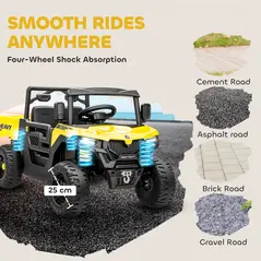 AIYAPLAY Kids Ride on Car, 12V Electric Kids UTV with Electric Dump Bed, 4-Wheel Suspension for 3-8 Years, Yellow - 9