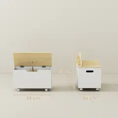 AIYAPLAY Toy Box with Lid, Toy Chest with Wheels and Safety Hinges, Toddler Storage Organiser for Playroom, Bedroom, White - 3