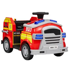 AIYAPLAY Ride On Fire Truck, 12V Kids Electric Car with Siren, Flashing Lights, Firefighting Tools, Music, Horn, Slow Start, Red - 1