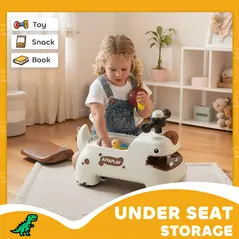 AIYAPLAY Kids Ride On Car, Dinosaur Foot to Floor Slider with Storage, Toddler Walker with Light, Sounds, Cream - 6