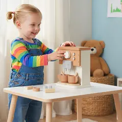 AIYAPLAY Kids Wooden Coffee Machine Toy, Pretend Play Kitchen Accessories Gift for Boys and Girls Ages 3+ - 2