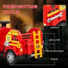 AIYAPLAY Ride On Fire Truck, 12V Kids Electric Car with Siren, Flashing Lights, Firefighting Tools, Music, Horn, Slow Start, Red - 5