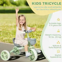 AIYAPLAY Kids Trike, Toddler Tricycle with Front Basket and EVA Wheels for Ages 2-5 Years, Indoor Outdoor for Boys Girls, Green - 4