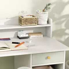 AIYAPLAY Two-Piece Children Study Table with Hutch, Kids Desk and Chair Set with Storage, Drawer, Shelves, Green - 8