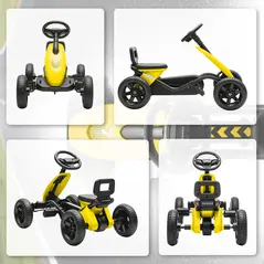 AIYAPLAY Pedal Go Kart for Kids 2-5 Years, with Silent EVA Wheels, Metal Frame, Yellow - 7