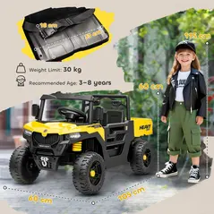 AIYAPLAY Kids Ride on Car, 12V Electric Kids UTV with Electric Dump Bed, 4-Wheel Suspension for 3-8 Years, Yellow - 3