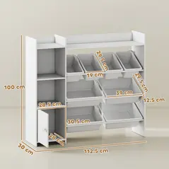AIYAPLAY Toy Storage Unit with 8 Removable Bins, Storage Shelves, Cabinet, White - 3