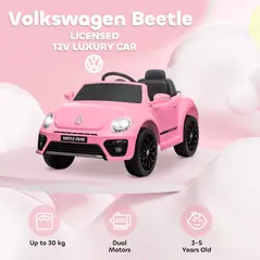 AIYAPLAY Volkswagen Beetle Licensed 12V Ride on Car w/ Remote Control, Suspension Wheels, Soft Start, Lights, Music, Pink - 4
