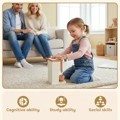 AIYAPLAY Kids Wooden Coffee Machine Toy, Pretend Play Kitchen Accessories Gift for Boys and Girls Ages 3+ - 6