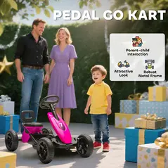 AIYAPLAY Pedal Go Kart for Kids 2-5 Years, with Silent EVA Wheels, Metal Frame, Pink - 4