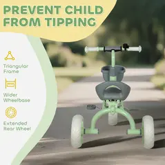 AIYAPLAY Kids Trike, Toddler Tricycle with Front Basket and EVA Wheels for Ages 2-5 Years, Indoor Outdoor for Boys Girls, Green - 5