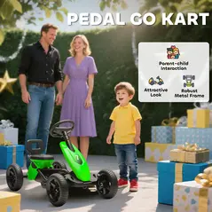 AIYAPLAY Pedal Go Kart for Kids 2-5 Years, with Silent EVA Wheels, Metal Frame, Green - 4