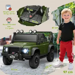 AIYAPLAY Kids Ride On Car with Remote Control, Music, Horn, 4 Spring Suspension Wheels, LED Lights for 3-5 Years Old, Green - 3