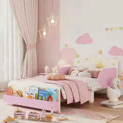 AIYAPLAY Toddler Bed with Storage, Guardrails, Sun Design, for Ages 3-8 Years, Fits 140 x 70cm Mattress, - 2