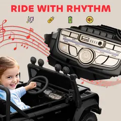 AIYAPLAY Kids Ride On Car with Remote Control, Music, Horn, 4 Spring Suspension Wheels, LED Lights for 3-5 Years Old, Black - 9