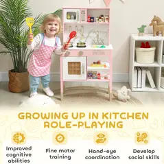 AIYAPLAY Kitchen Playset with Pretend Play Cooking Accessories, Play Kitchen with Oven, Microwave and Sink, Pink - 8
