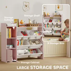 AIYAPLAY Toy Storage Unit with 8 Removable Bins, Storage Shelves, Cabinet, Pink - 4