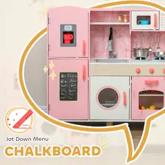 AIYAPLAY Play Kitchen, Kids Kitchen Set with Lights and Sounds, Double Stoves, Ice Maker, Chalkboard for 3+ Years, Pink - 5