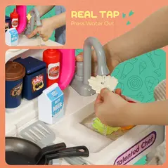 AIYAPLAY Pretend Play Kitchen Set with Realistic Lights & Sounds, 104PCS Toy Kitchen Accessories for Boys and Girls, Pink - 5