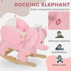 AIYAPLAY Kids Rocking Horse, Baby Ride on Elephant Rocker with Safety Belt and Sound for Toddlers 18 to 36 Months, Pink - 4