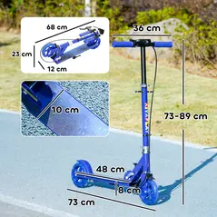 AIYAPLAY Scooter for Kids Aged 3-8 Years, with Adjustable Handle, Two Light Up Wheels, Handbrake, Rear Brake, Blue - 3