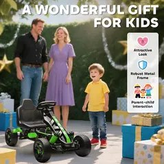 AIYAPLAY Pedal Go Kart for Kids Aged 3-6 Years, with Freewheel System, Brake, EVA Anti-Slip Wheels, Green - 8