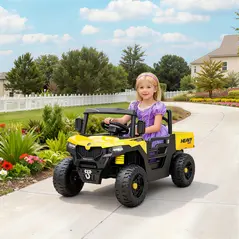 AIYAPLAY Kids Ride on Car, 12V Electric Kids UTV with Electric Dump Bed, 4-Wheel Suspension for 3-8 Years, Yellow - 2