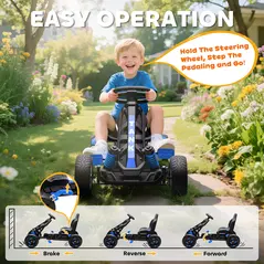 AIYAPLAY Pedal Go Kart for Kids Aged 3-6 Years, with Freewheel System, Brake, EVA Anti-Slip Wheels, Blue - 5