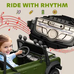 AIYAPLAY Kids Ride On Car with Remote Control, Music, Horn, 4 Spring Suspension Wheels, LED Lights for 3-5 Years Old, Green - 9