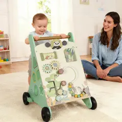 AIYAPLAY Wooden Baby Walker, Push Along Walker Toys with Speed Control, Xylophone, gears and Bead Maze, Green - 2
