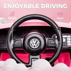 AIYAPLAY Volkswagen Beetle Licensed 12V Ride on Car w/ Remote Control, Suspension Wheels, Soft Start, Lights, Music, Pink - 8