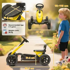 AIYAPLAY Pedal Go Kart for Kids 2-5 Years, with Silent EVA Wheels, Metal Frame, Yellow - 3