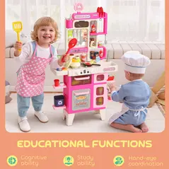 AIYAPLAY Pretend Play Kitchen Set with Realistic Lights & Sounds, 104PCS Toy Kitchen Accessories for Boys and Girls, Pink - 8